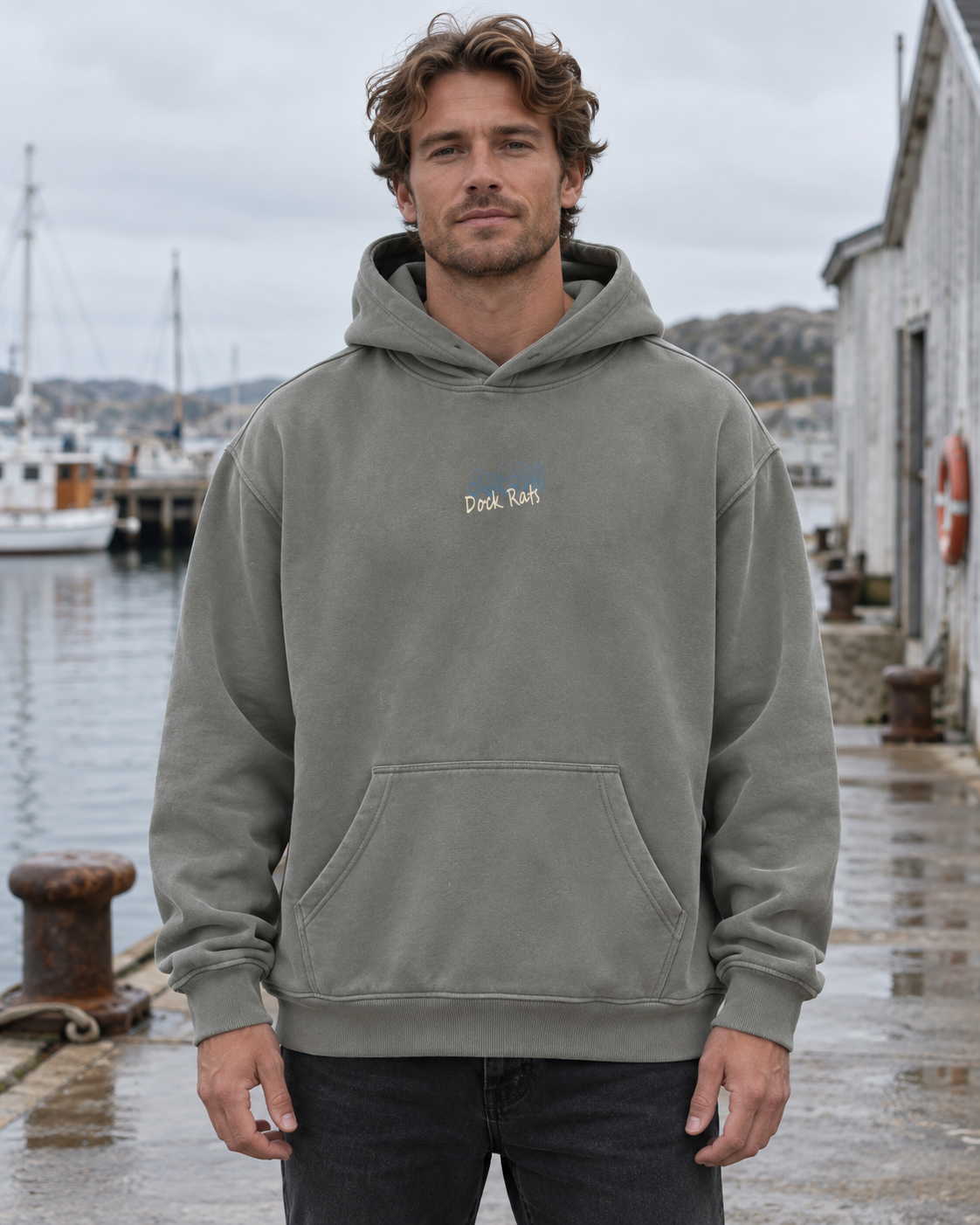 Oversized Hoodie - 04 AGAIN – Gray – miljøbillede forfra