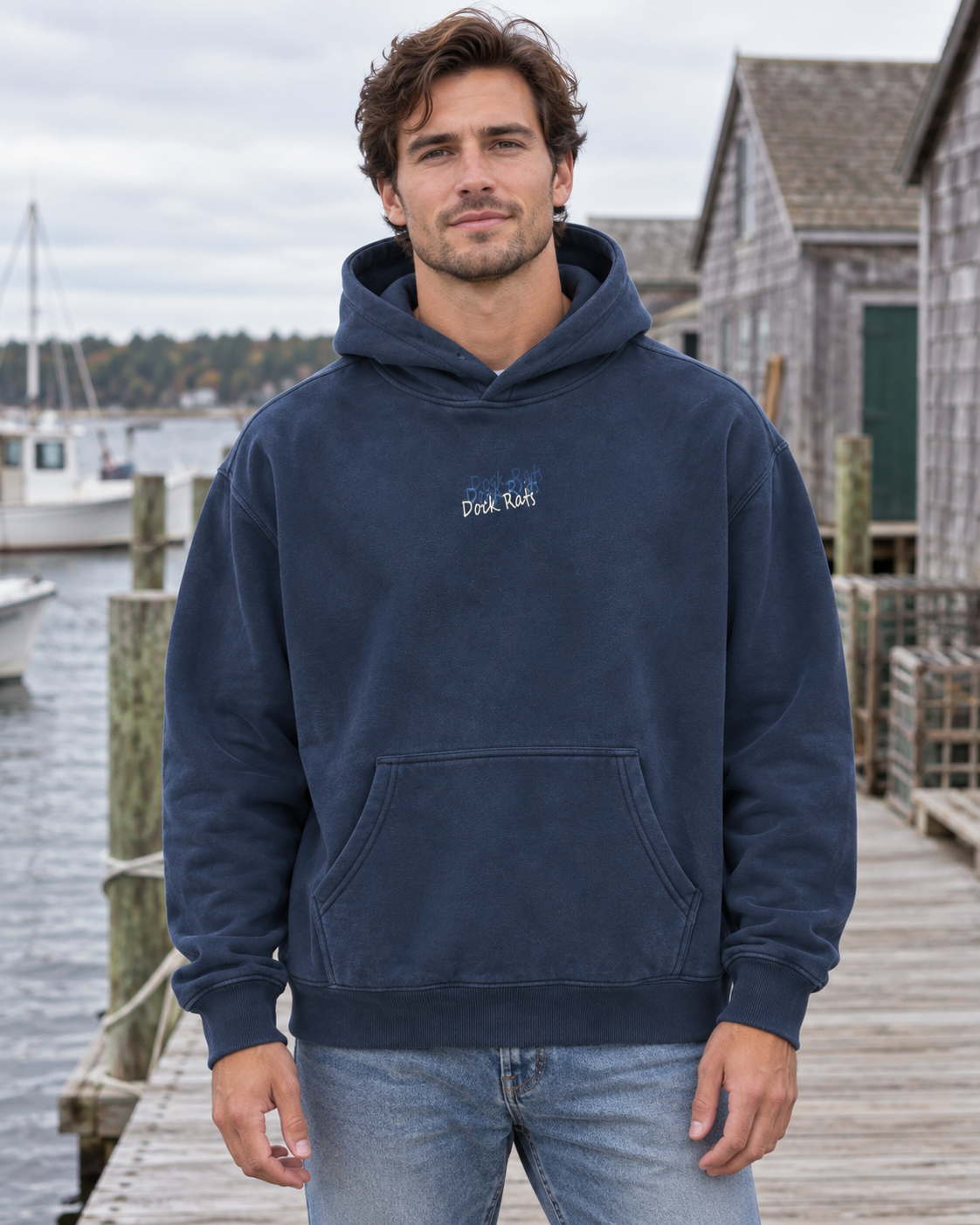 Oversized Hoodie - 04 AGAIN – Navy Blue – miljøbillede forfra