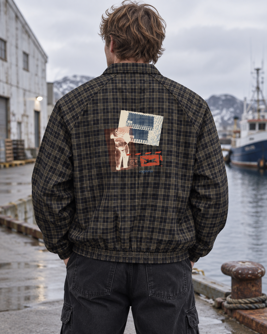 Track Jacket - 05 EXPRESS TO HADES – Black Plaid – miljøbillede bagfra