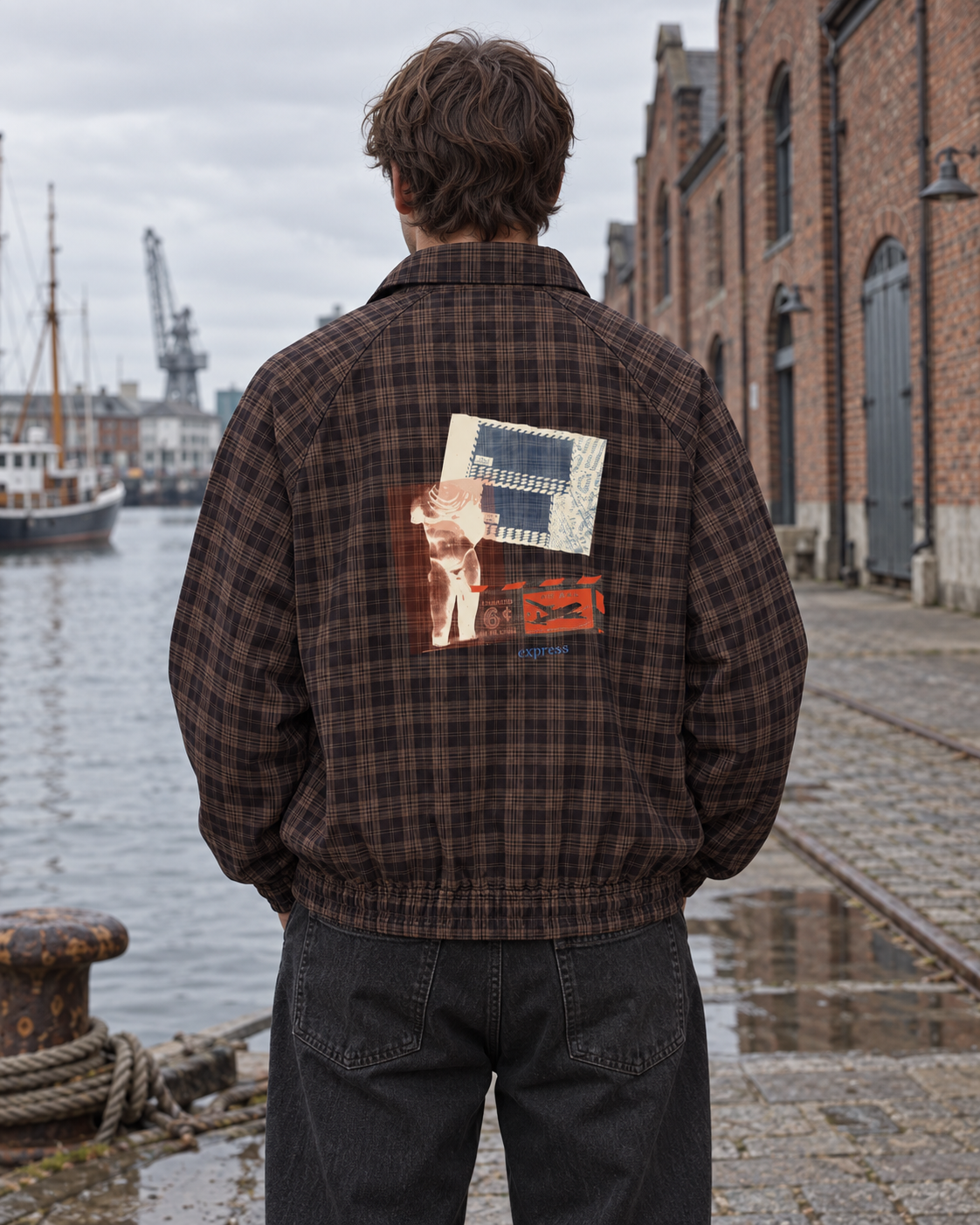 Track Jacket - 05 EXPRESS TO HADES – Red Plaid – miljøbillede bagfra