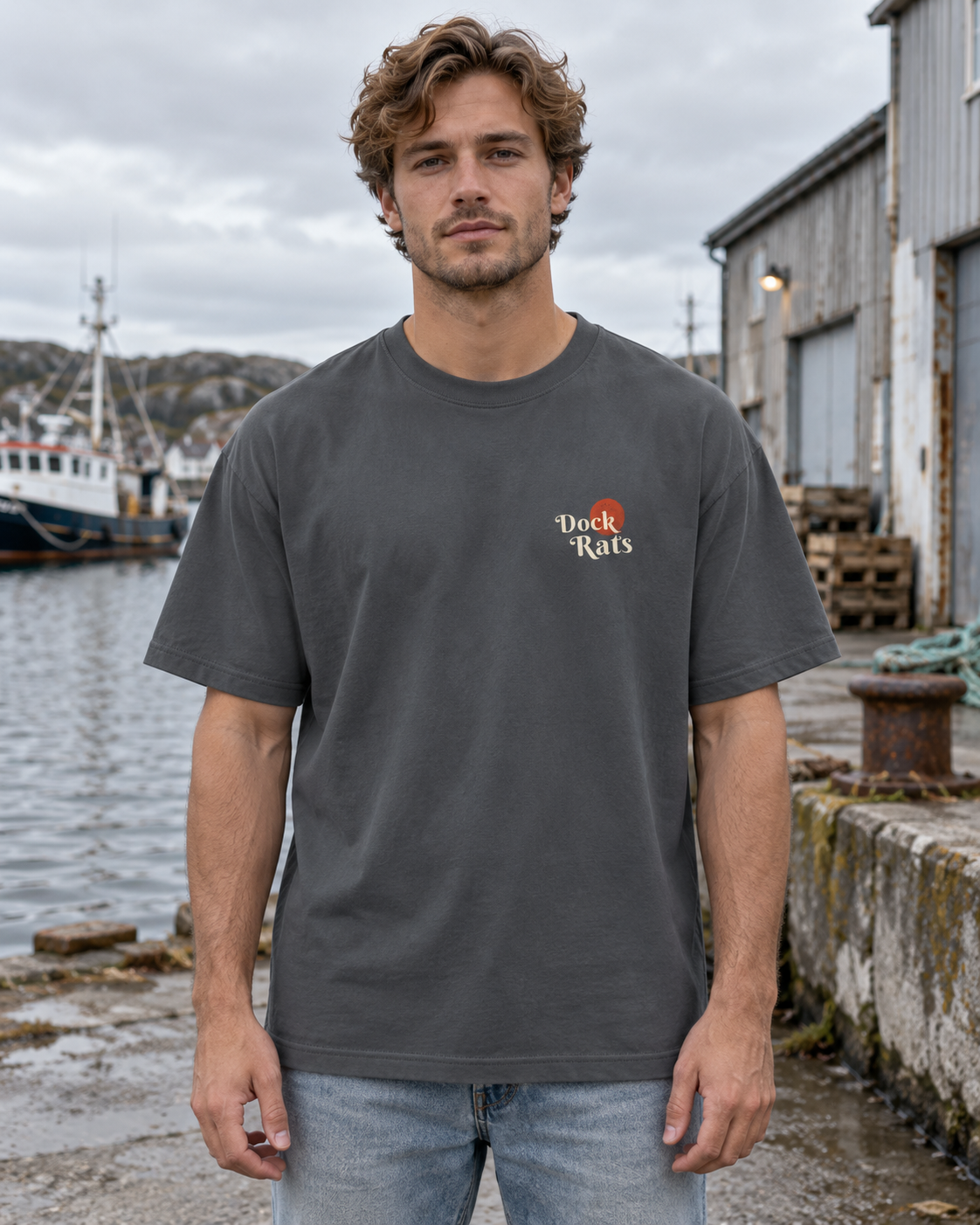 Oversized Tee - 02 ONE WAY – Dark Gray – miljøbillede forfra