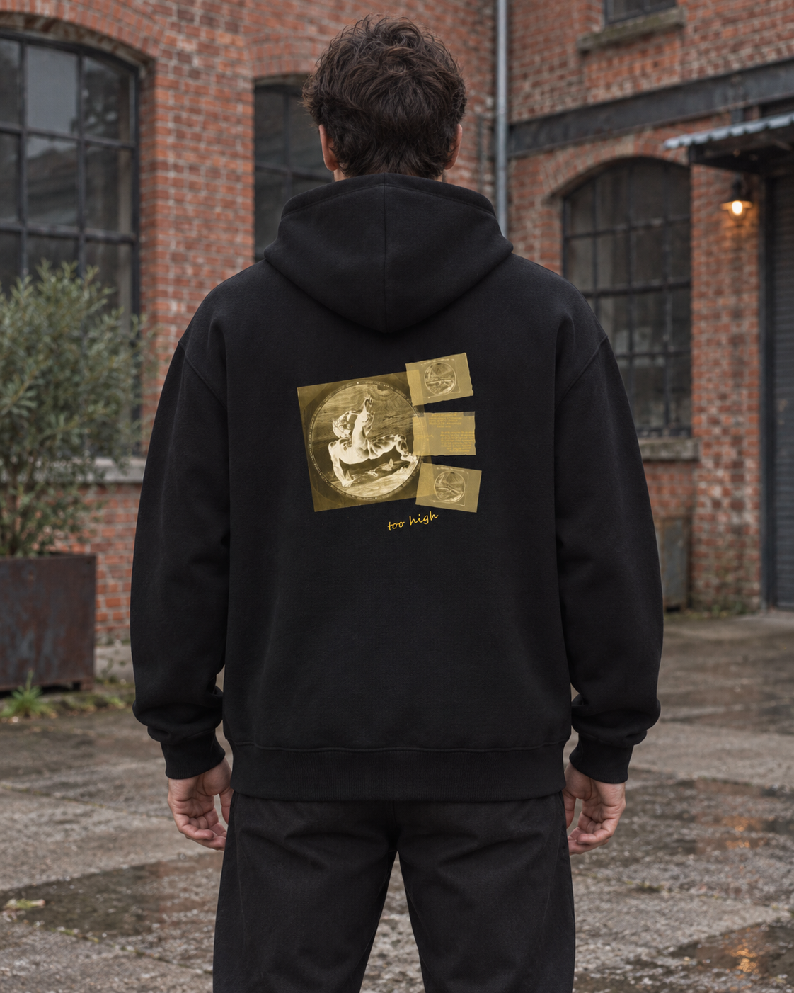 Hoodie - 06 TOO HIGH – Black – miljøbillede bagfra