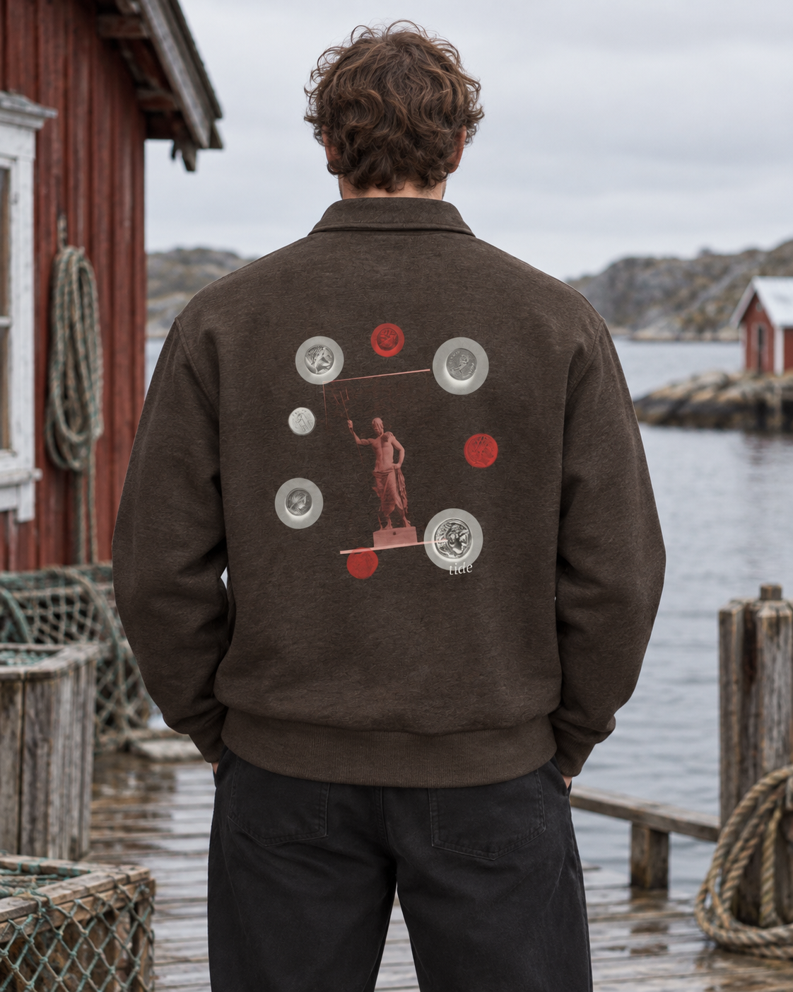 Quarter-Zip Sweatshirt - 01 TIDE – Coffee – miljøbillede bagfra