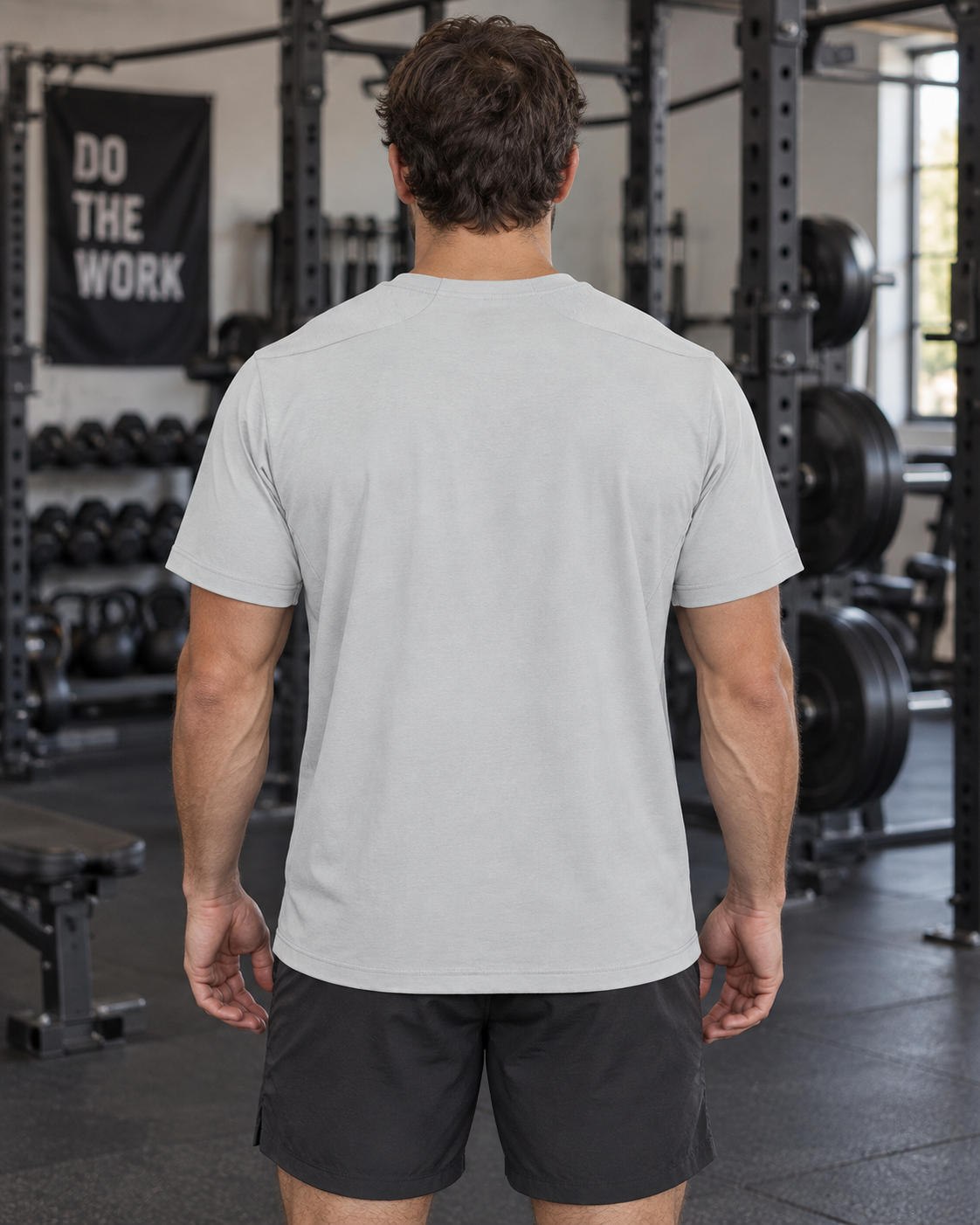 Training T-Shirt - STRONG TIES – Light Gray – miljøbillede bagfra