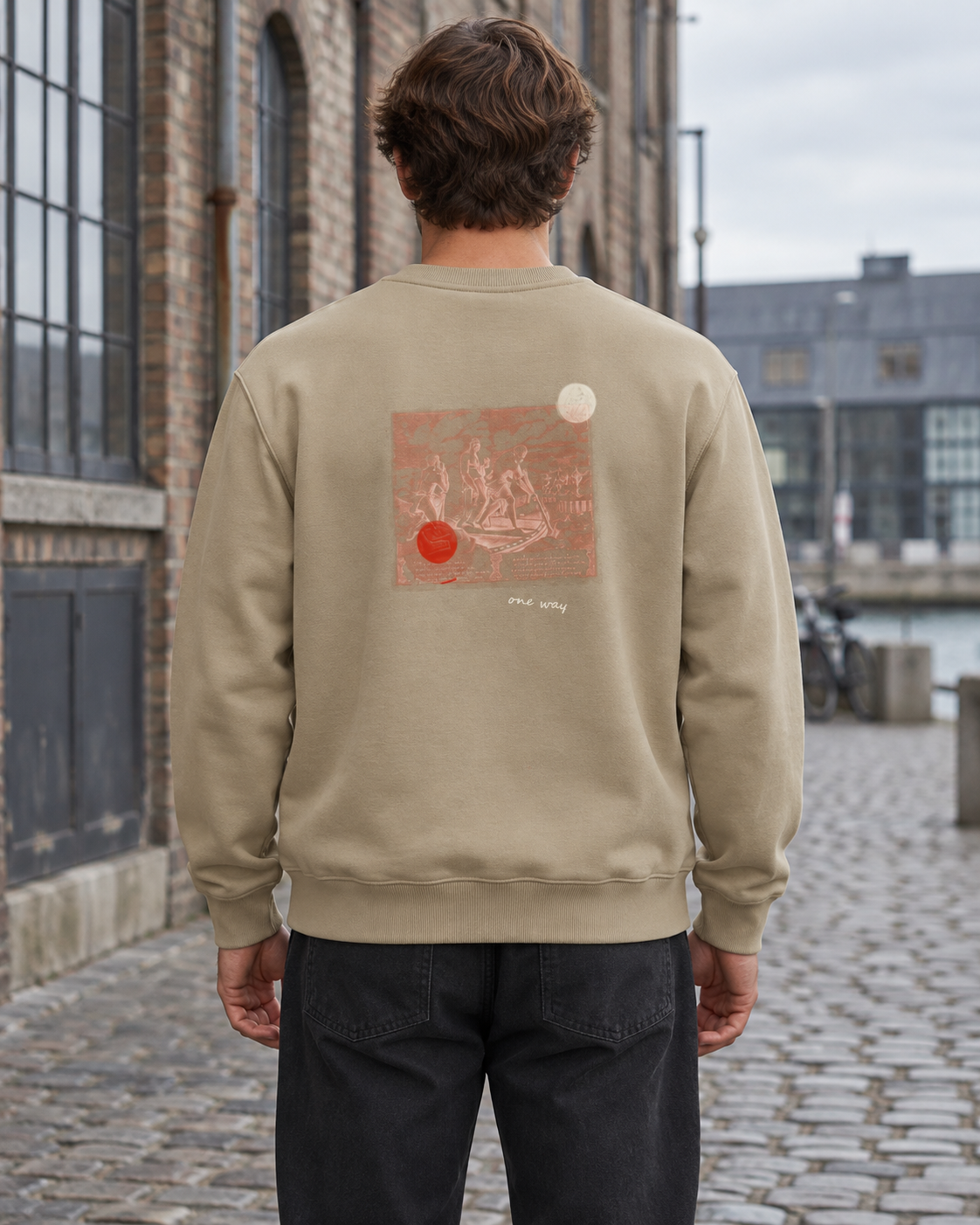 Sweatshirt - 02 ONE WAY – Khaki – miljøbillede bagfra