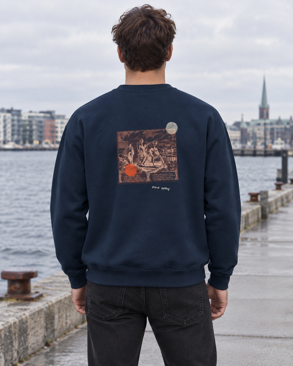 Sweatshirt - 02 ONE WAY – Navy Blue – miljøbillede bagfra
