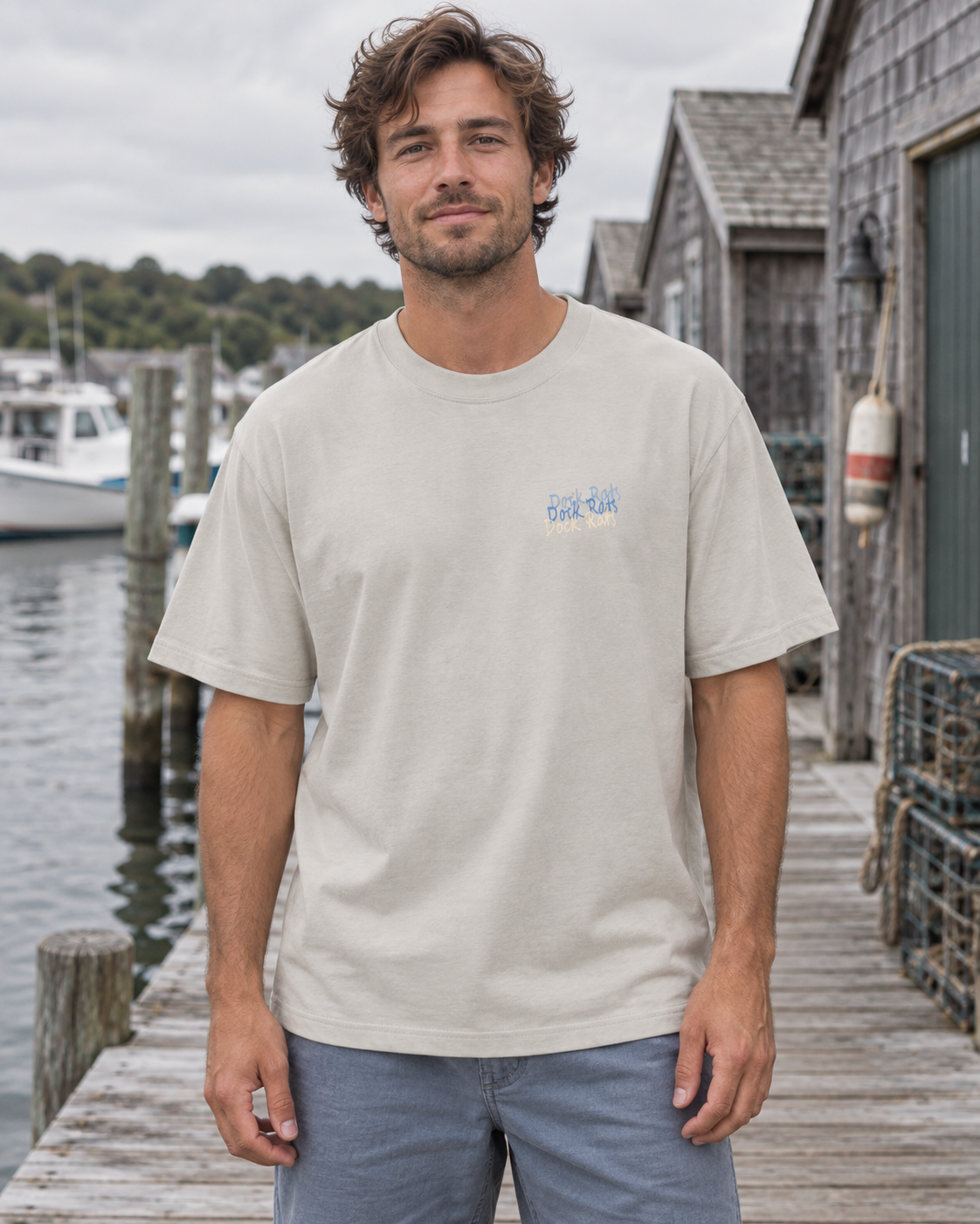 Oversized Tee - 04 AGAIN – Light Gray – miljøbillede forfra