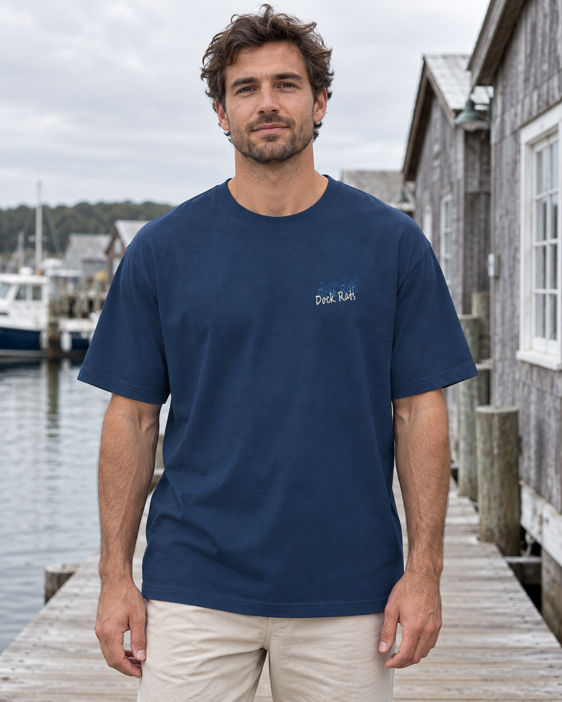 Oversized Tee - 04 AGAIN – Navy Blue – miljøbillede forfra